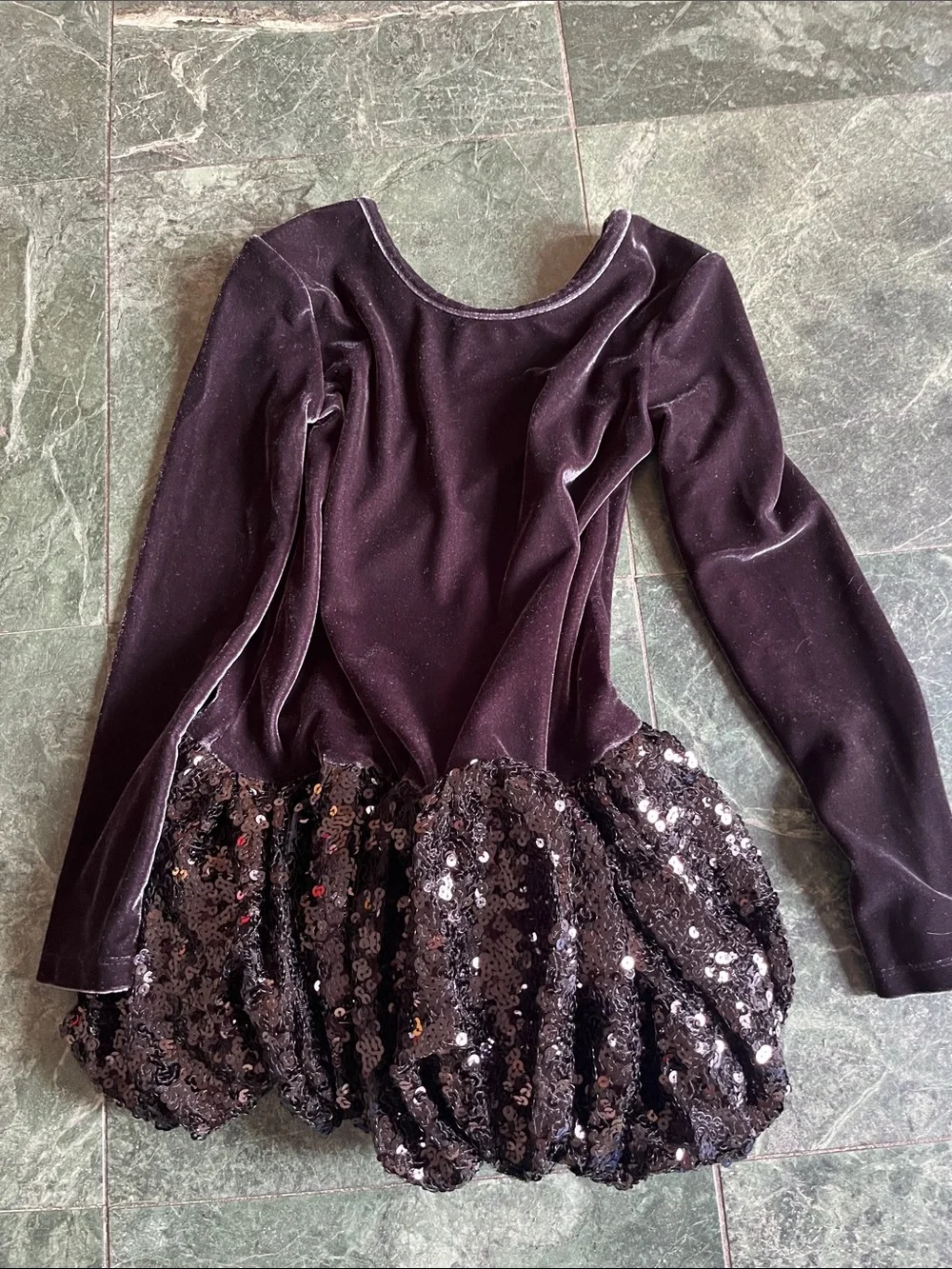 GAP Black Velvet Long-Sleeve Sequin Bubble Hem Dress